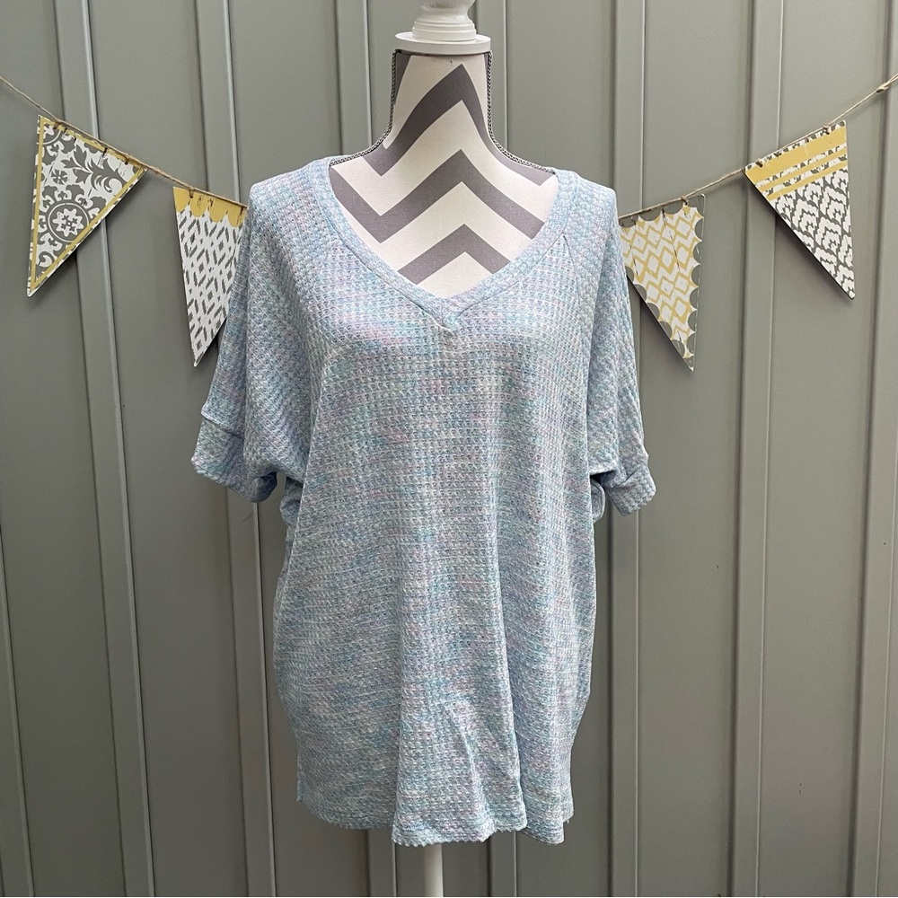 White Birch Oversized Waffle V Neck Tee Shirt